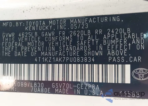 2023 Toyota Camry Xse V6 из США, поврежденный, VIN 4T1KZ1AK7PU083834